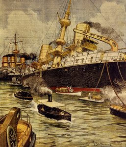 Das auf Grund gelaufene Schlachtschiff Andrea Doria bei Gallipoli, von Achille Beltrame (1871-1945), aus La Domenica del Corriere von Achille Beltrame