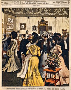 Die Herzöge von Aosta bei der Internationalen Fotoausstellung in Turin, von Achille Beltrame (1871-1945), aus La Domenica del Corriere, 4. März 1900