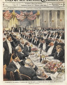 Der Präsident der Vereinigten Staaten spricht telefonisch über eine Entfernung von 500 Kilometern. Illustration von Achille Beltrame in der italienischen Zeitung 