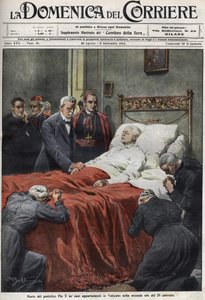 Der Tod von Papst Pius X. im Jahr 1914. Titelblatt der Domenica del Corriere vom 30. August. von Achille Beltrame
