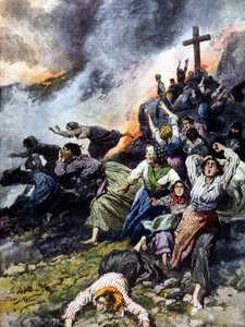 Der Ausbruch des Ätna auf Sizilien im Jahr 1902. Ill. von A. Beltrame. "La Domenica del Corriere" von Achille Beltrame