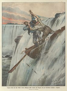 Tragischer Kampf zwischen zwei Rivalen in der Nähe der Niagarafälle, die dann das Boot und die Streitenden mitrissen