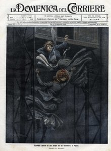 Zwei Frauen stürzten 1910 in Neapel aus einem Aufzug von Achille Beltrame