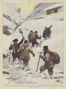 Eine Gruppe von Carabinieri wird vom Schnee blockiert und vom Pfarrer und einigen mutigen Männern aus Boissano (Albenga) gerettet