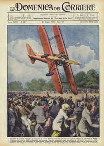 Eine große mutige Tat vollbrachte der italienische Pilot Colombo bei der Versammlung für den Kunstflugpokal in Paris von Achille Beltrame