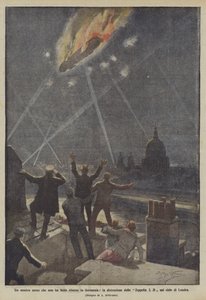 Ein Luftmonster, das nicht nach Deutschland zurückkehrte, die Zerstörung des Zeppelins L 31 über London von Achille Beltrame