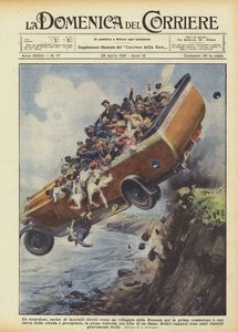 Ein Bus, beladen mit Kindern auf dem Weg zu einem Dorf in der Rheinprovinz zur Erstkommunion von Achille Beltrame