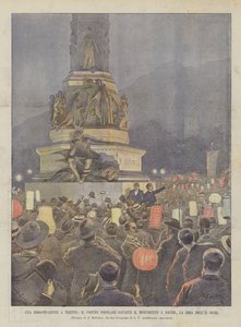 Eine Demonstration in Trient, der Volkszug vor dem Dante-Denkmal am Abend des 11. des Monats von Achille Beltrame