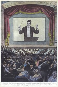 Eine kuriose Neuheit im Kino, die Orchester werden vom Bildschirm geleitet