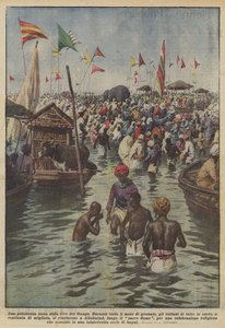 Ein malerisches Fest am Ufer des Ganges von Achille Beltrame
