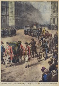 Eine originelle Parade bei den Festen des Lord Mayor in London, der Umzug der Geschichte der Transportmittel von Achille Beltrame