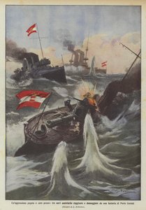 Ein teuer bezahlter Angriff, drei österreichische Schiffe von einer Batterie in Porto Corsini getroffen und beschädigt von Achille Beltrame