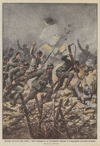 Eine Aktion im Schutz des Nebels, unsere Truppen stürmen einen österreichischen Schützengraben von Achille Beltrame