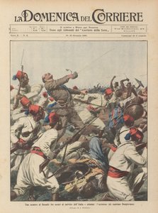 Ein Zusammenstoß in Benadir zwischen Askaris im Dienst Italiens und Abessiniern, die Tötung von Hauptmann Bongiovanni von Achille Beltrame