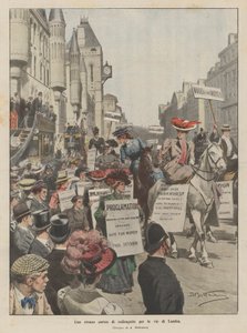 Ein seltsamer Zug von Suffragetten durch die Straßen von London