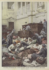 Schändlicher Gebrauch des belgischen Parlaments, die Abgeordnetenkammer in Brüssel in ein Schlaflager umgewandelt von Achille Beltrame