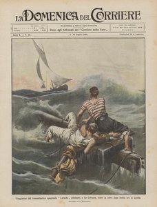 Reisende des gesunkenen spanischen Transatlantikschiffs Larache in La Coruña, nach dreißig Stunden Agonie gerettet von Achille Beltrame
