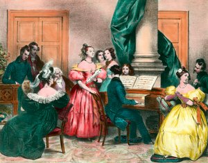 Ein musikalischer Nachmittag in der Familie. Gravur von Achille Deveria (1800-1857), Gravur des 19. Jahrhunderts. Private Sammlung