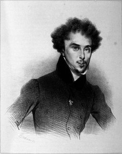 Porträt von Alexandre Dumas, Gravur von Deveria