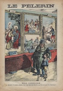 Karikatur Antisemit von Achille Lemot für „Le-Pelerin“ vom September 1896 - Handelsschule: wenn du ein Crant wirst, mein Bettgenosse Jacob, was wirst du teilen?