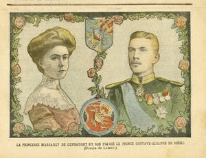 Illustration von Achille Lemot (1846-1909) in Le Pelerin, 21/05/05 - Prinzessin Margaret von Connaught und ihr Verlobter Prinz Gustave-Adolphe von Schweden - Monarchie, Medaille, Ausländischer Souverän, Schweden - Von Connaught Margaret (1882-1920), Gustav von Achille Lemot