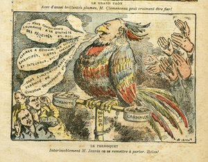 Illustration von Achille Lemot (1846-1909) in Le Pelerin, 26/01/08 - Der große Pfau - Streik, Sozialismus, Carmaux, Humanité (Zeitung) - Jaurès Jean, Papagei