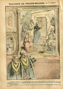 Illustration von Achille Lemot (1846-1909) in Le Pelerin, 31/03/07 - Dialog der Freimaurer - Kunst, Antimasonismus, Religion Glaube, Katholizismus - Trennung von Kirche und Staat, Inventare/Reaktionen auf Inventare