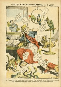 Illustration von Achille Lemot (1846-1909) in Le Pelerin, 21/05/05 - Vokal- und Instrumentalkonzert - Russland, Deutschland Preußen, Musik, England Großbritannien, Europa, Japan, Frieden, Marokko, Diplomatie, Dreifarbenflagge, Bloc des Linken, Sänger, Patr von Achille Lemot