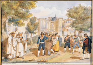 Boccia-Spiel bei Santa Maria degli Angeli in Rom, Achille Pinelli (1809-1841), Italien von Achille Pinelli