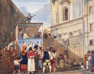 Puppentheater in der römischen Kirche der Heiligen Quirico und Giuditta, von Achille Pinelli (Detail) von Achille Pinelli
