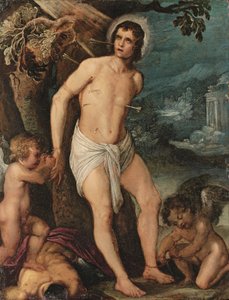 Heiliger Sebastian von Engeln betreut von Adam (circle of) Elsheimer