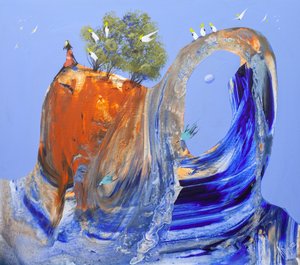 Frau beobachtet ruhigen Bogen