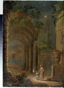 Landschaft mit Ruinen im Mondschein von Adam Elsheimer