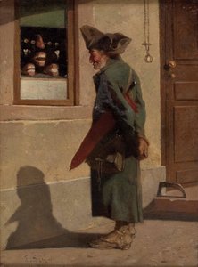 Soldat im Zahnersatzladen