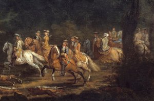 König Ludwig XIV. bei der Jagd (Detail). Gemälde von Adam Francois Van Der Meulen (1632-1690)