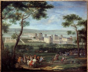 Ansicht des Schlosses von Vincennes um 1660: König Ludwig XIV. und Marie-Therese von Österreich im Vordergrund von Adam Frans van der Meulen