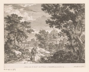 Landschaft mit Christus, der ein Lamm auf seinen Schultern trägt