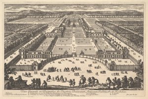 Veüe generale en Perspective du Château Bassecourt, Anticours, Jardins, &c. de Ric... von Adam Perelle