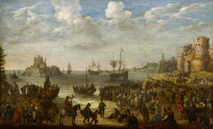 Christus predigt von einem Schiff auf dem See Genezareth von Adam Willaerts