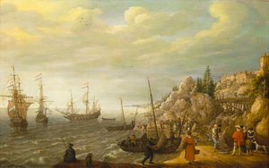 Niederländische Schiffe vor einer befestigten skandinavischen Stadt vor Anker