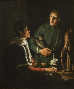 Zwei Bildhauer bei Nacht in Rom. Doppelporträt von Francois Duquesnoy und Georg Petel von Adam de Coster