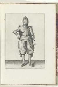 Die Übung mit dem Targe und Rapier: der Soldat in Ruhe mit dem Targe auf dem Rücken (Nr. 1), 1618