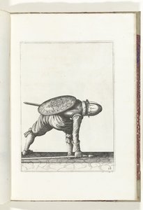 Übung mit Schild und Speer: Der Soldat bückt sich, um den Speer aufzuheben (Nr. 28), 1618 von Adam van Breen