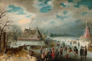 Schlittschuhlaufen auf dem zugefrorenen Amstel-Fluss