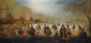 Winterlandschaft mit Schlittschuhläufern