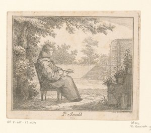 Porträt von Arnoldus a Sancta Clara mit einem Buch in einem Garten von Adam von Bartsch