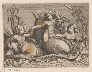 Drei Putti mit Delfinen