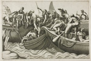 Fischer fangen ein Seeungeheuer von Adamo Scultori