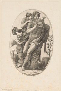 Satyr mit Panflöte und eine Nymphe