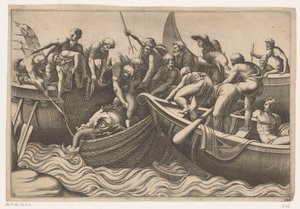 Fang von zwei großen Fischen von Adamo Scultori